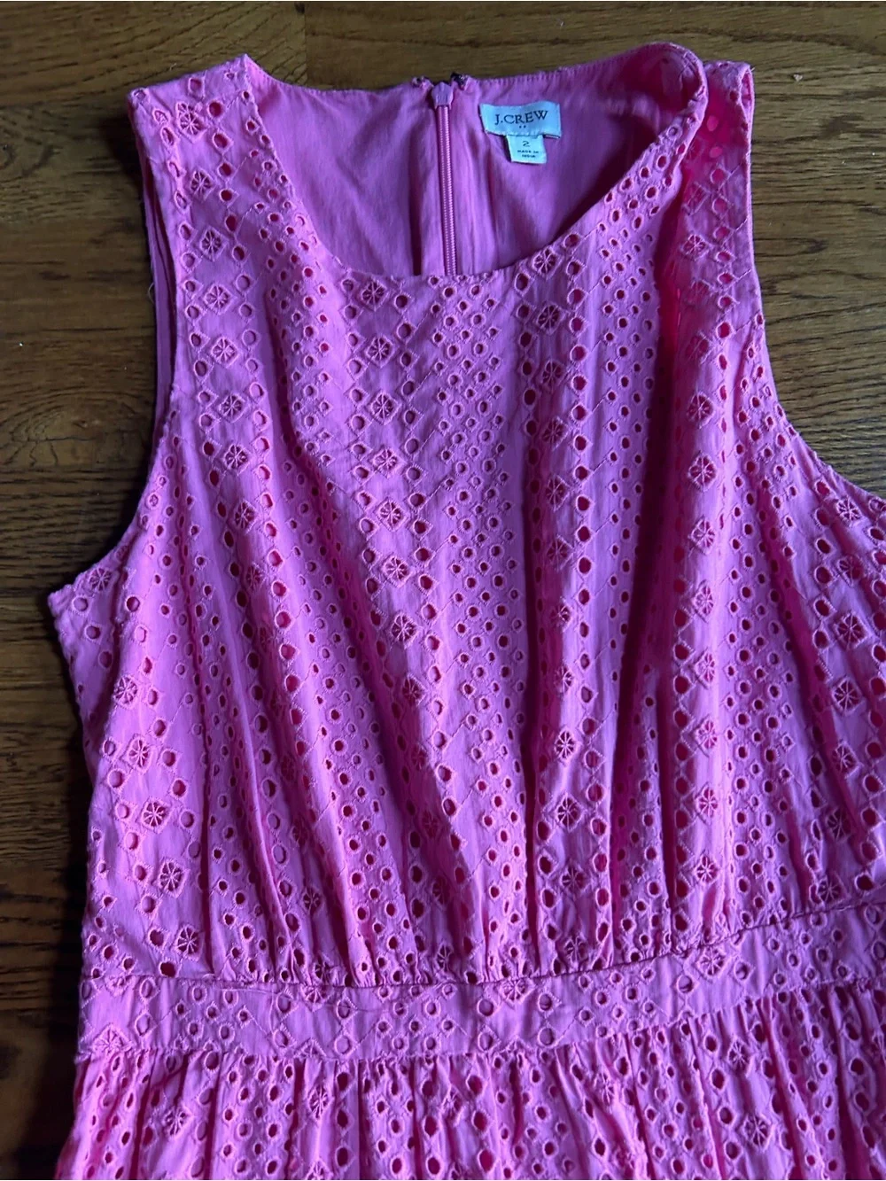 J.Crew Factory Pink Eyelet Midi Dress Size 2 Sleeveless Cotton Ruffle Hem